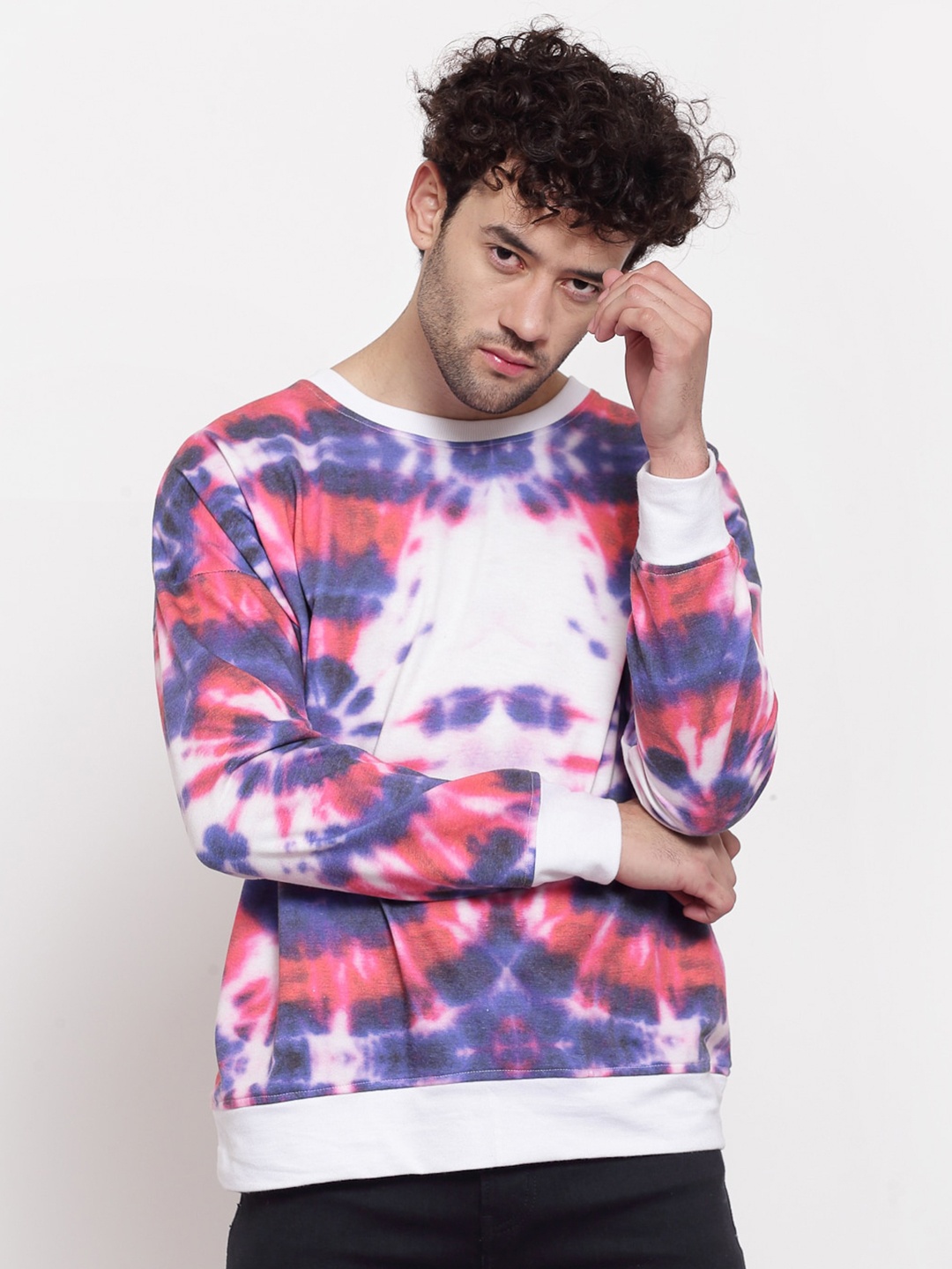 

PAUSE SPORT Men Blue & Pink Tie-Dye Printed Cotton Sweatshirt