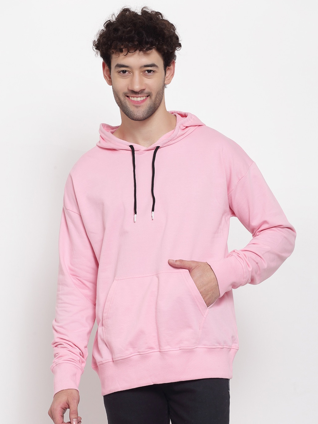 

PAUSE SPORT Men Pink Hooded Cotton Sweatshirt