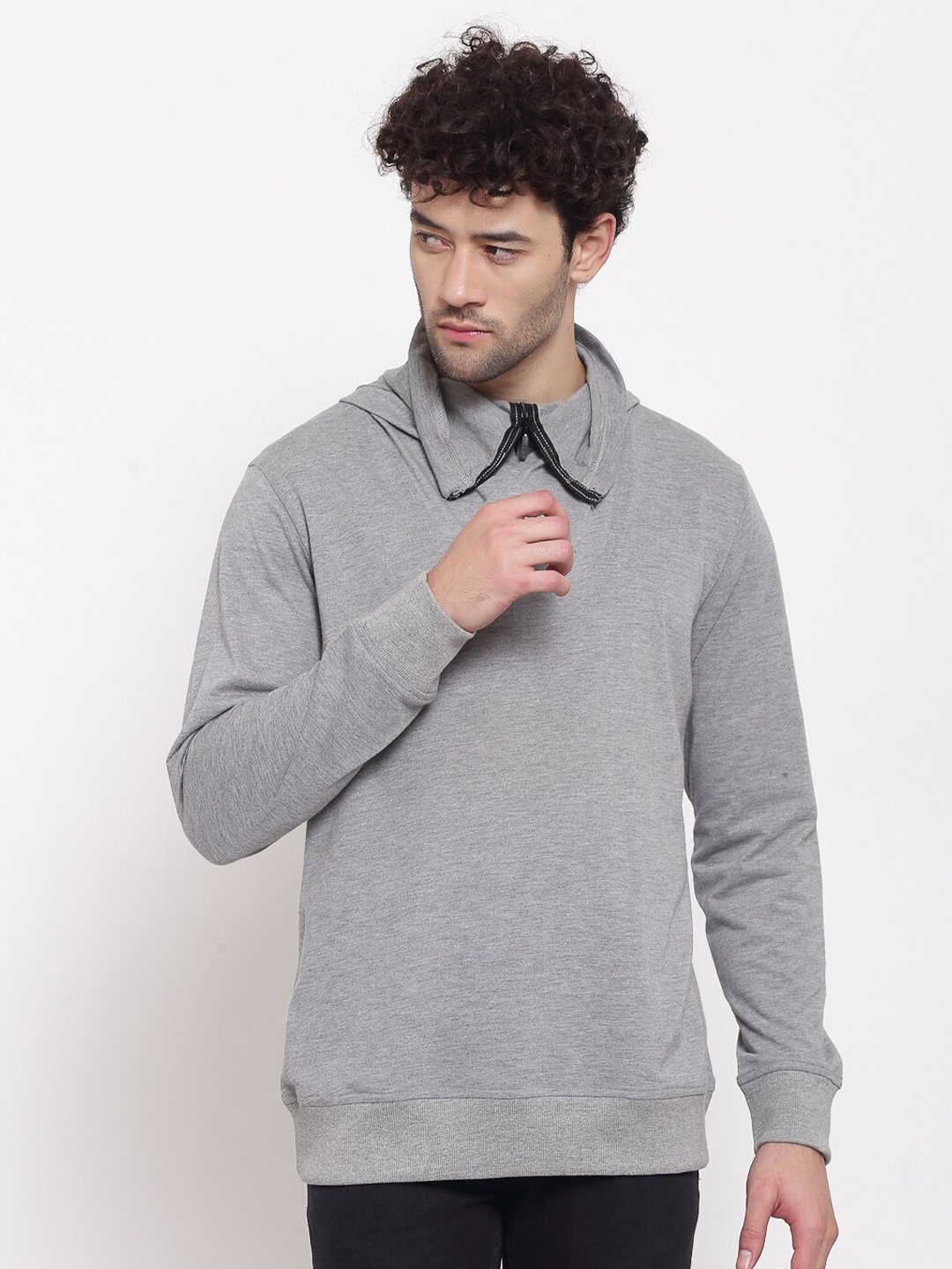 

PAUSE SPORT Men Grey Hooded Cotton Sweatshirt