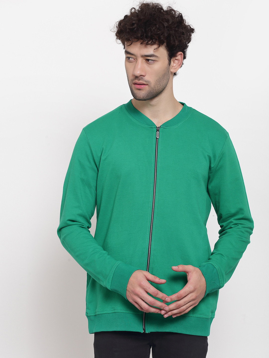 

PAUSE SPORT Men Green Fleece Lightweight Antimicrobial Outdoor Sporty Jacket