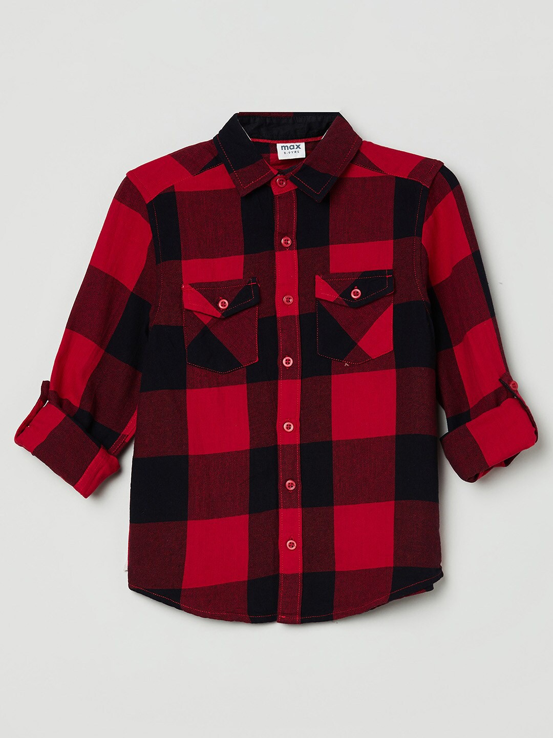 

max Boys Red & Black Buffalo Checks Checked Cotton Casual Shirt