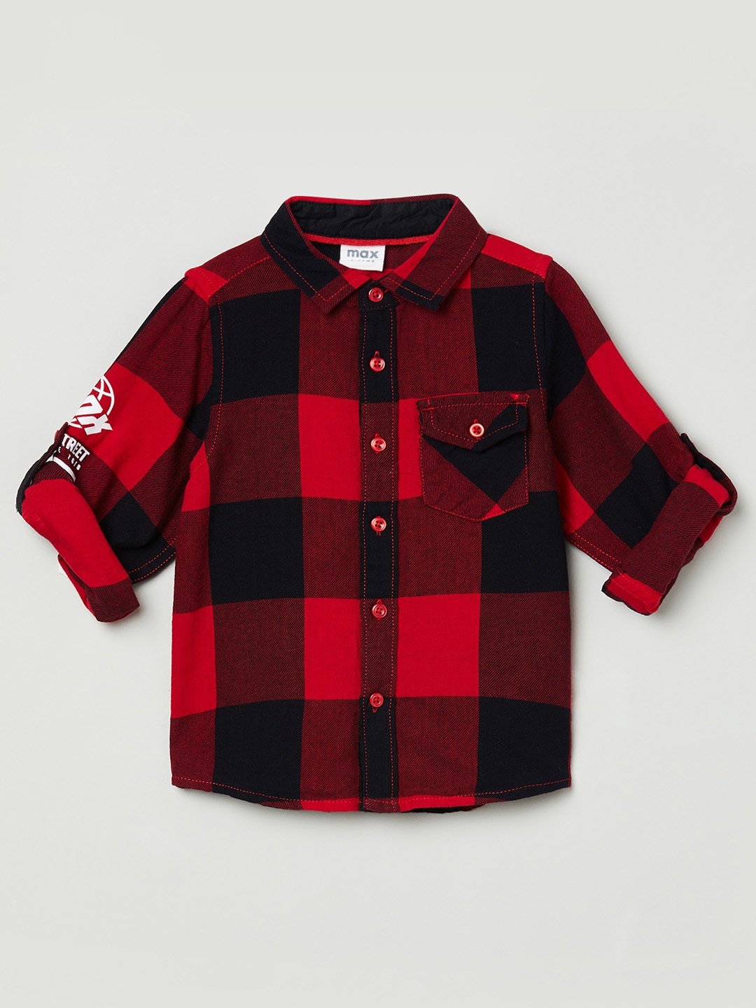 

max Boys Red & Black Buffalo Checked Pure Cotton Casual Shirt