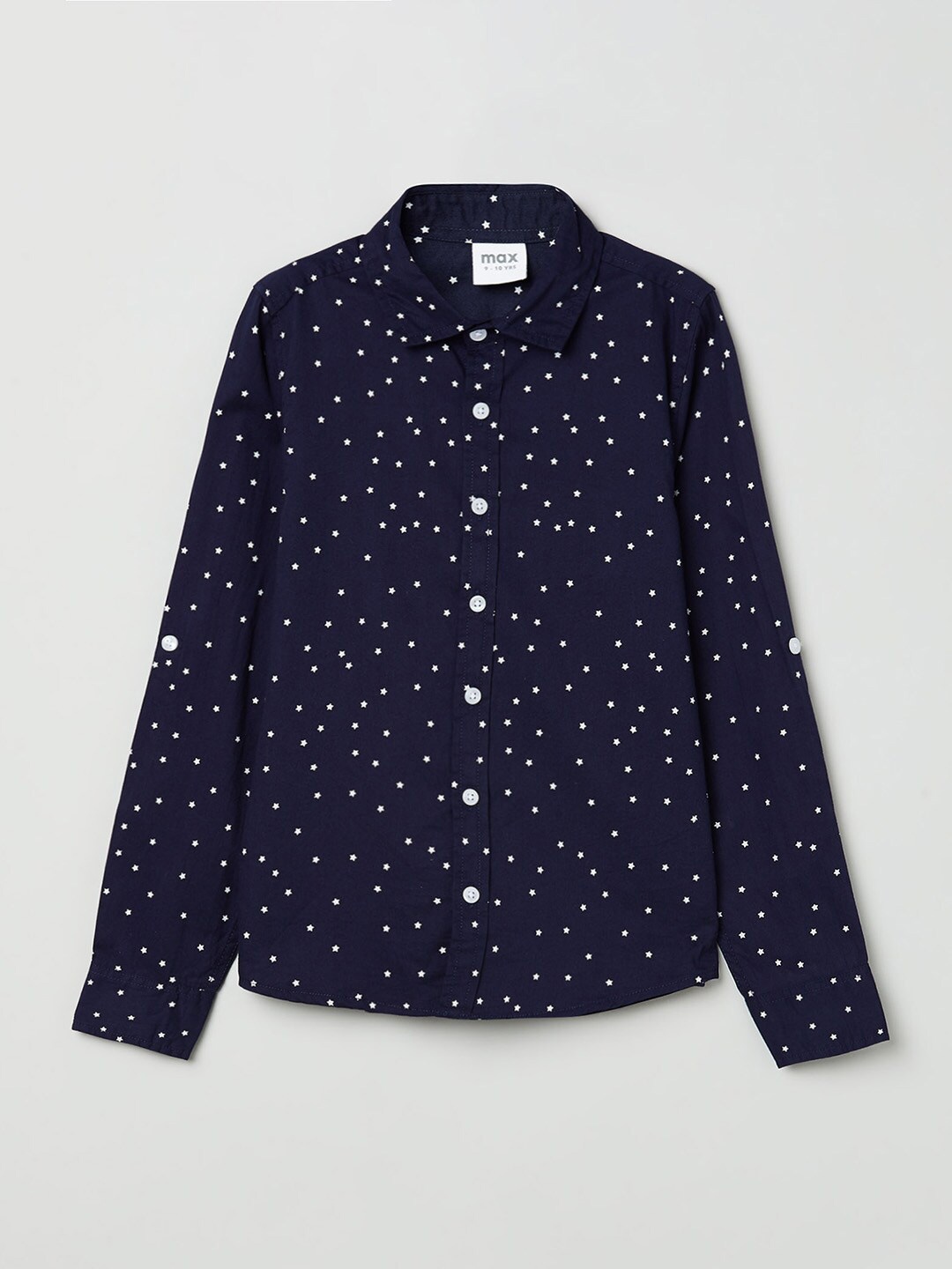 

max Boys Navy Blue Printed Pure Cotton Casual Shirt