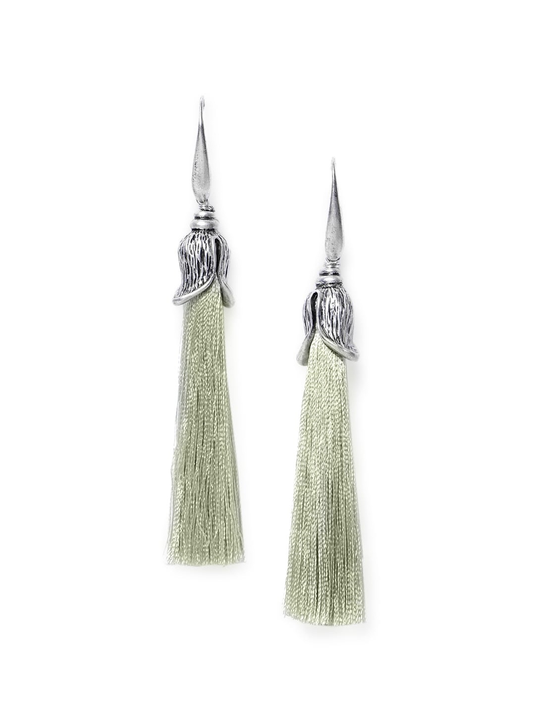

Wild & Free Green Contemporary Rhodium-Plated Tassel Earring