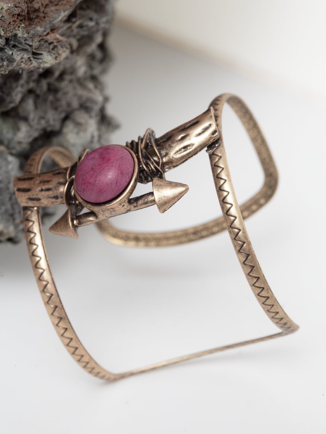 

Wild & Free Gold-Plated Retro Style Bohemian Open Cuff Bracelet With Stone