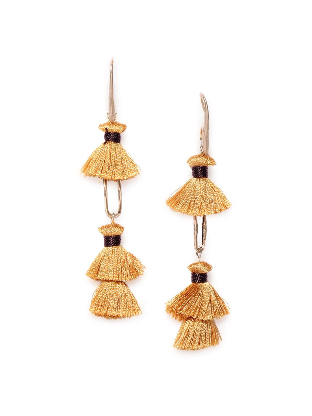 

Wild & Free Gold-Plated Brown Tasselled Quirky Drop Earrings