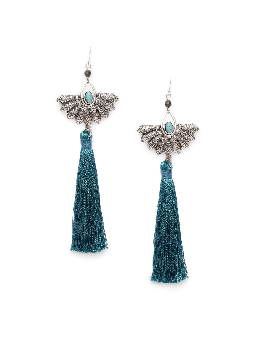 

Wild & Free Silver-Toned Rhodium-Plated Oxidized Tassel Drop Earrings