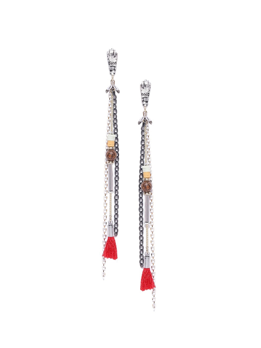 

Wild & Free Rhodium-Plated Quirky Tasseled Drop Earrings, Silver