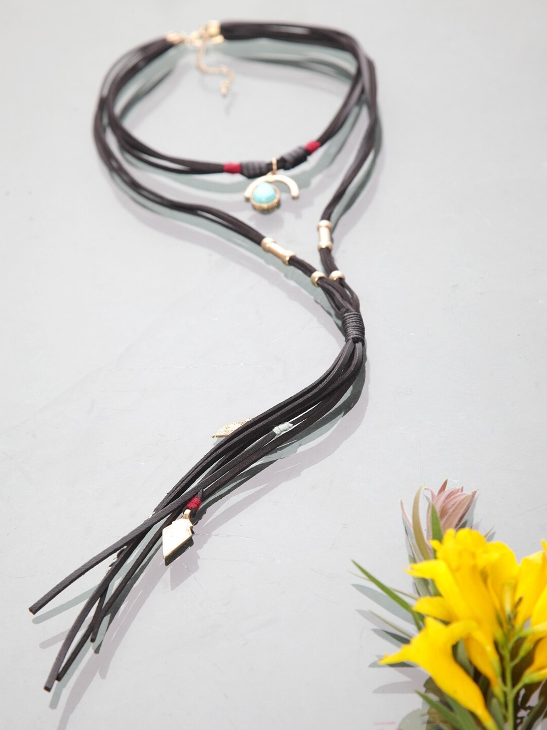 

Wild & Free Black & Blue Long Chain Leather Necklace
