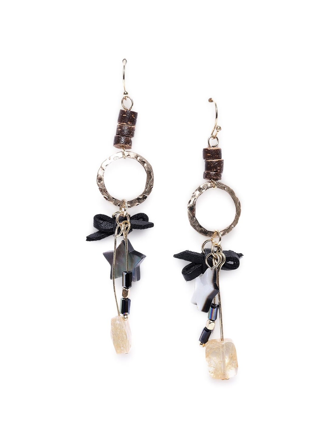 

Wild & Free Gold-Plated Black Quirky Beaded Wood Shell Drop Earrings