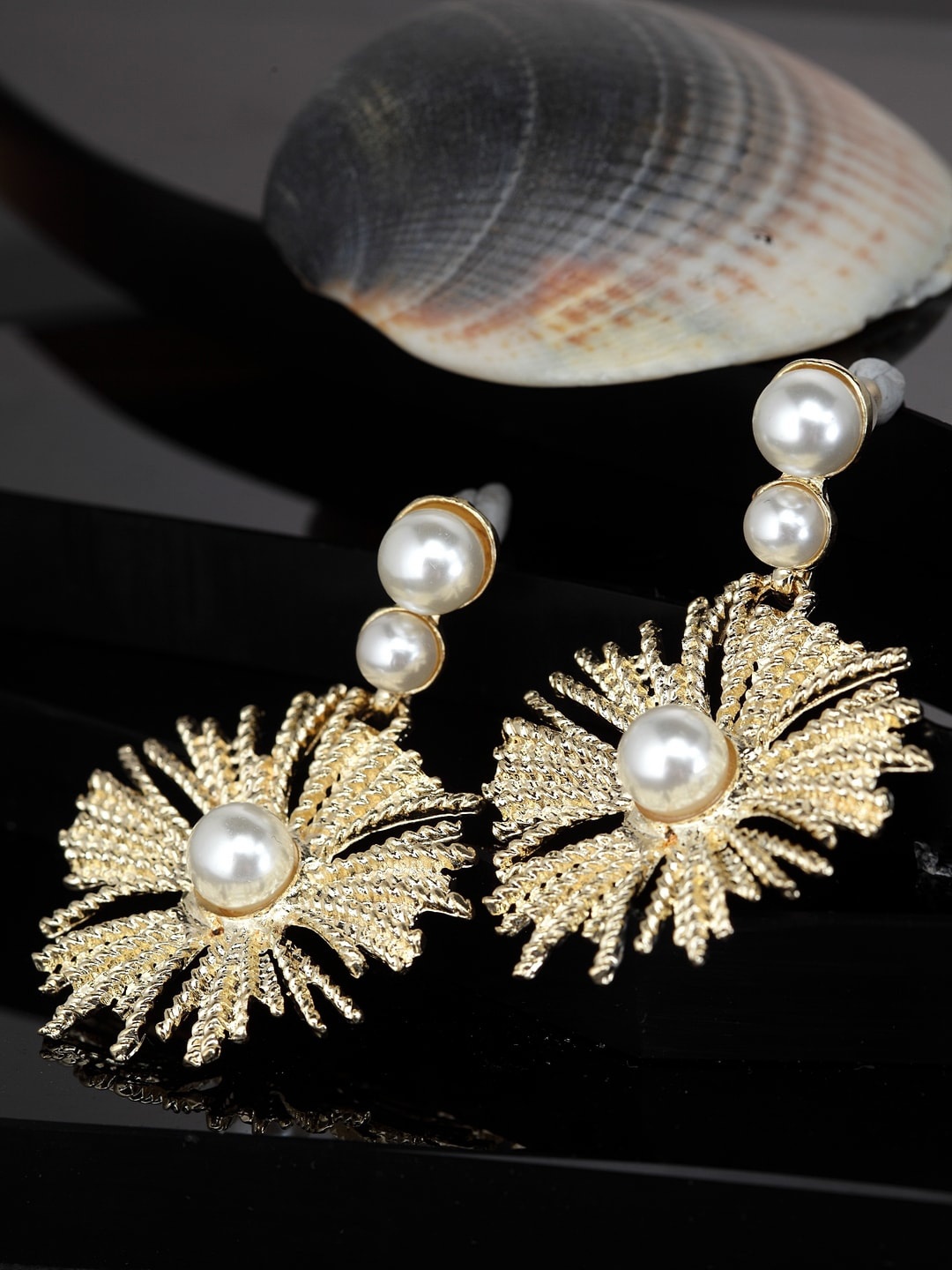 

Wild & Free Cream-Coloured & White Contemporary Rhodium-Plated Drop Earrings
