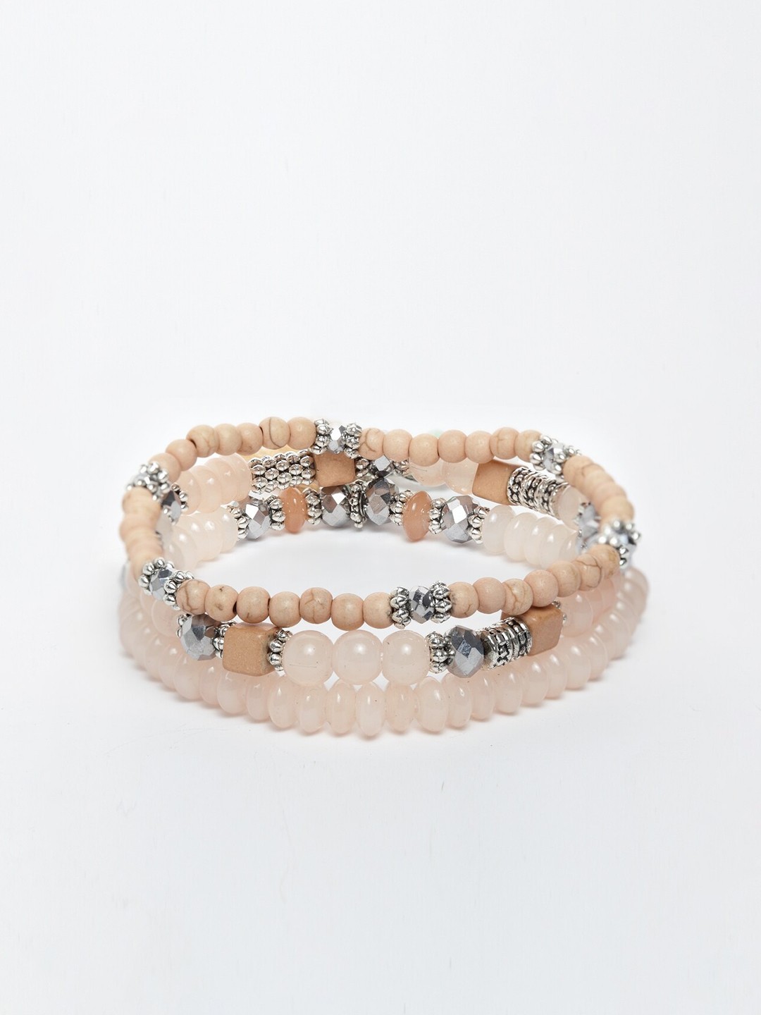 

Wild & Free Women Beige & Pink Rhodium-Plated Wraparound Bracelet