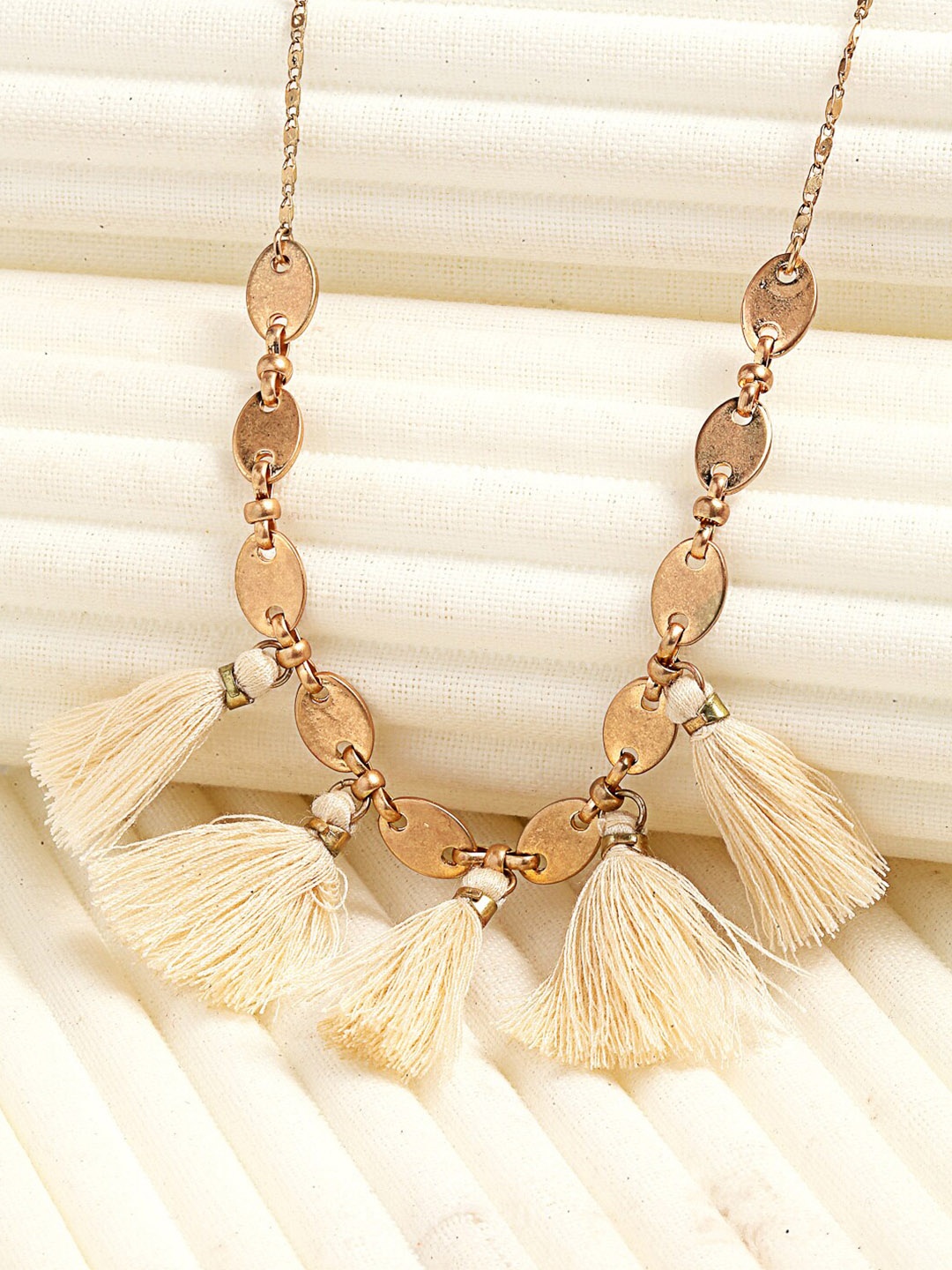 

Wild & Free Gold-Toned & Cream-Coloured Gold-Plated Tasselled Chain