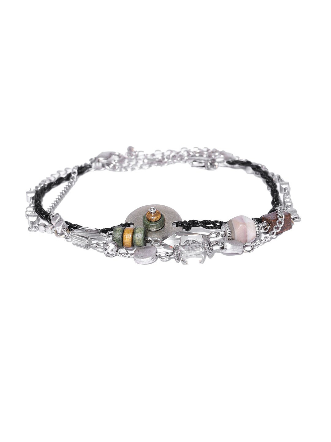 

Wild & Free Women Silver-Toned & Black Beaded Handmade Bracelet