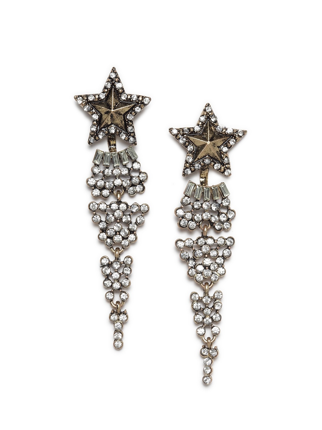 

Wild & Free Gold-Toned Star Shaped Vintage White Bead Studded Drop Earrings
