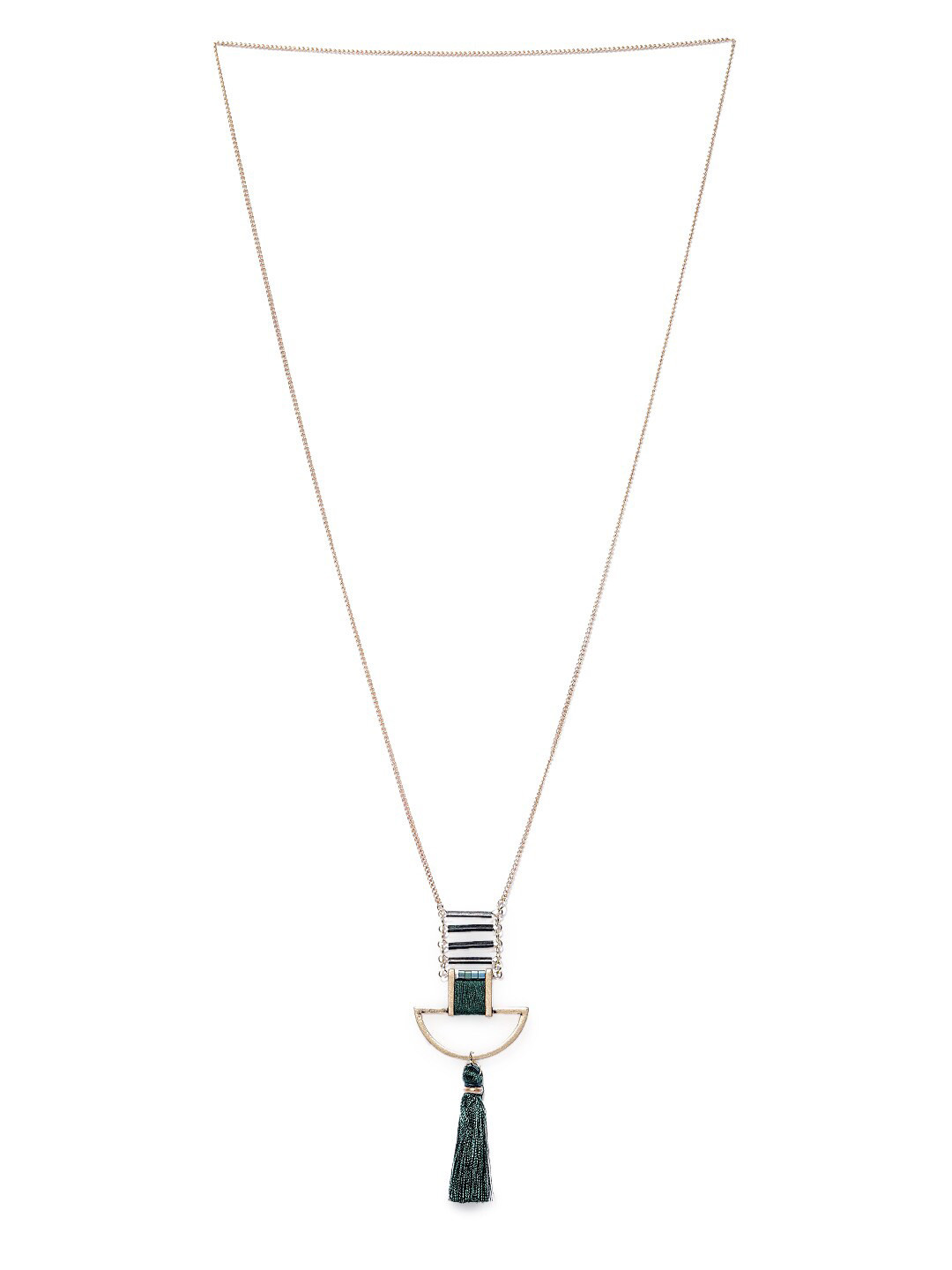 

Wild & Free Green & Gold-Plated Tassel Handcrafted Necklace