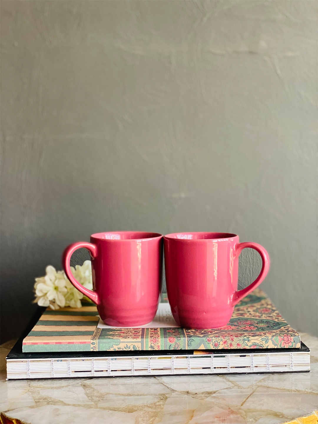 

Folkstorys Pink Set Of 2 Ceramic Glossy Mugs 300ml Each
