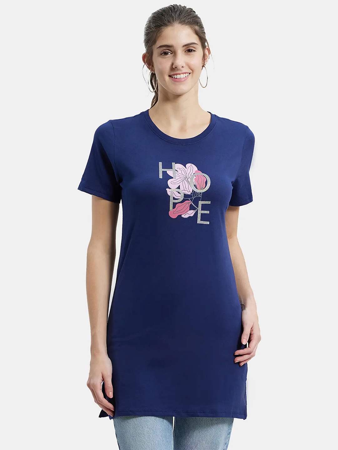 

Jockey Cotton Relaxed Fit Graphic Printed Long Length T-Shirt, Blue