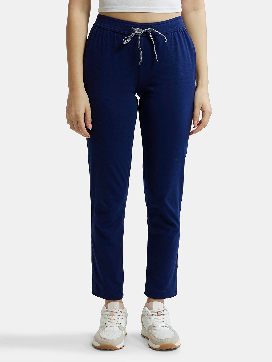 

Jockey Super Combed Relaxed Fit Trackpants With Contrast Side Piping and Pockets-1305, Navy blue