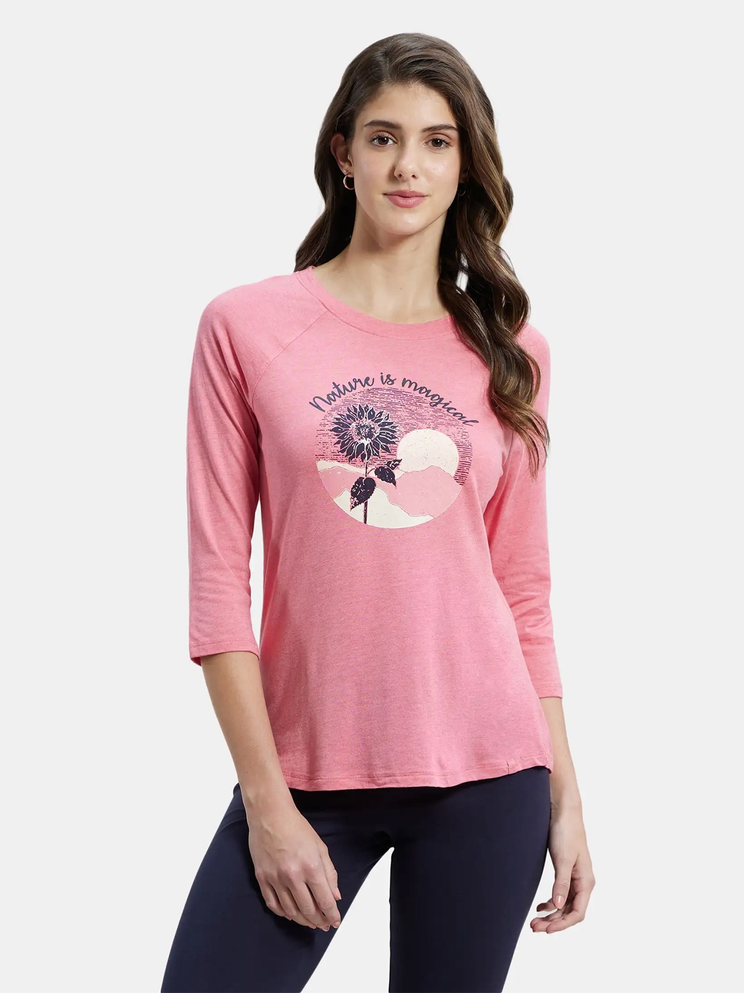 

Jockey Printed Micro Modal Cotton Relaxed Fit Tshirt-AW46, Pink