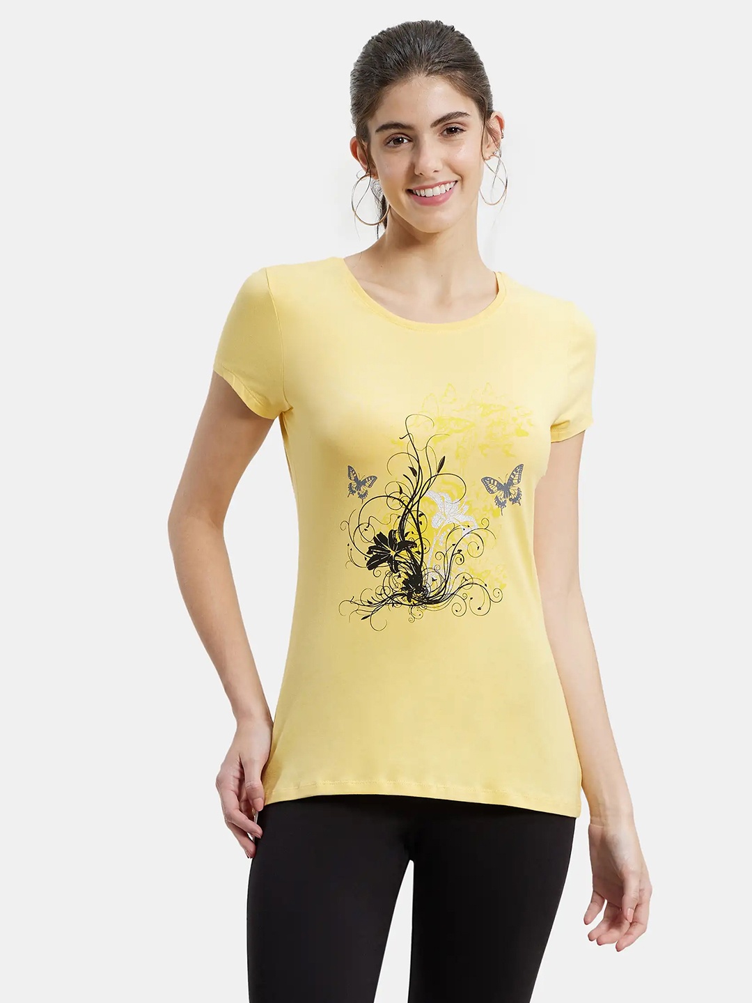 

Jockey Cotton Regular Fit Graphic Printed Round Neck T-Shirt, Yellow