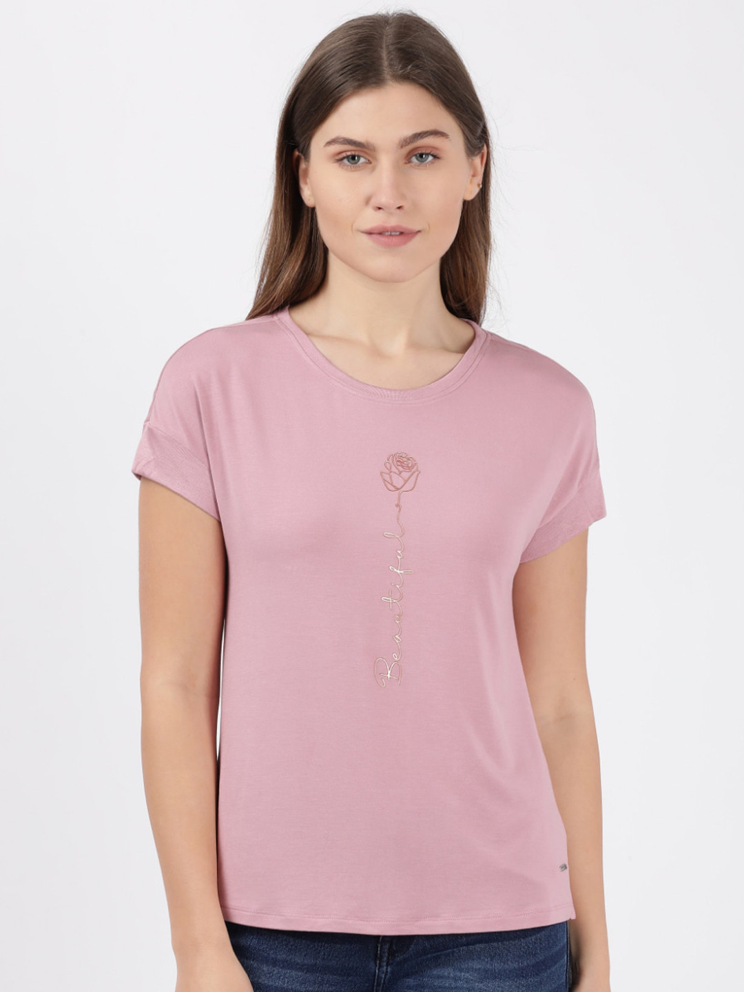 

Jockey Women Pink Extended Sleeves T-shirt