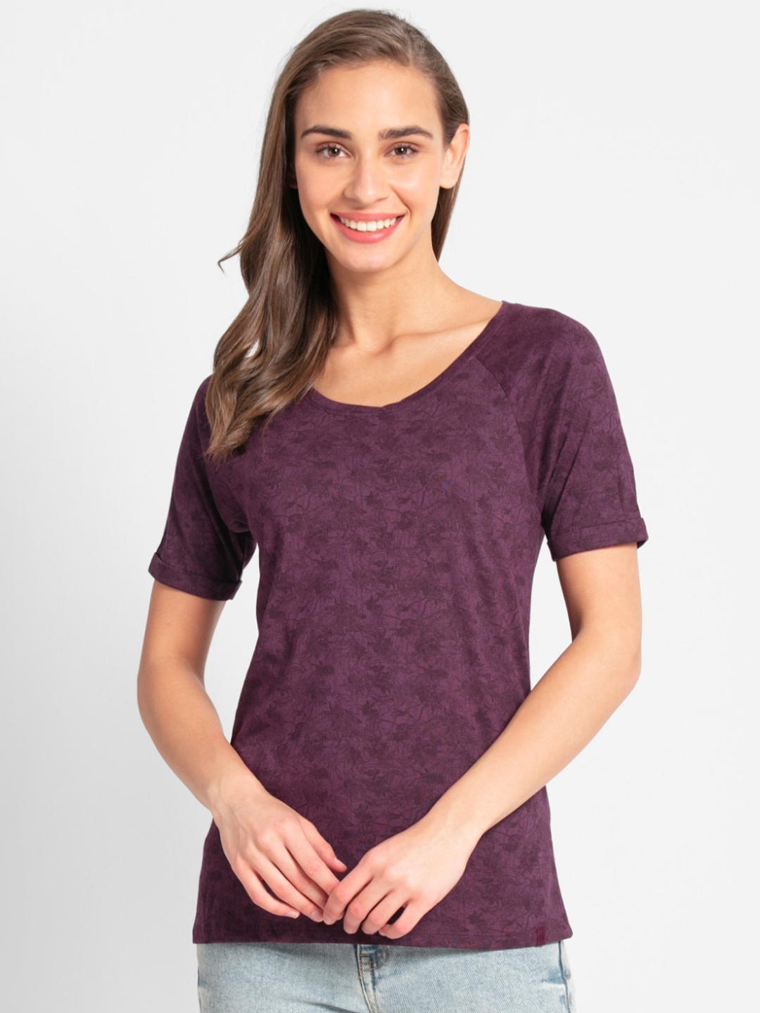 

Jockey Women Purple Raw Edge T-shirt