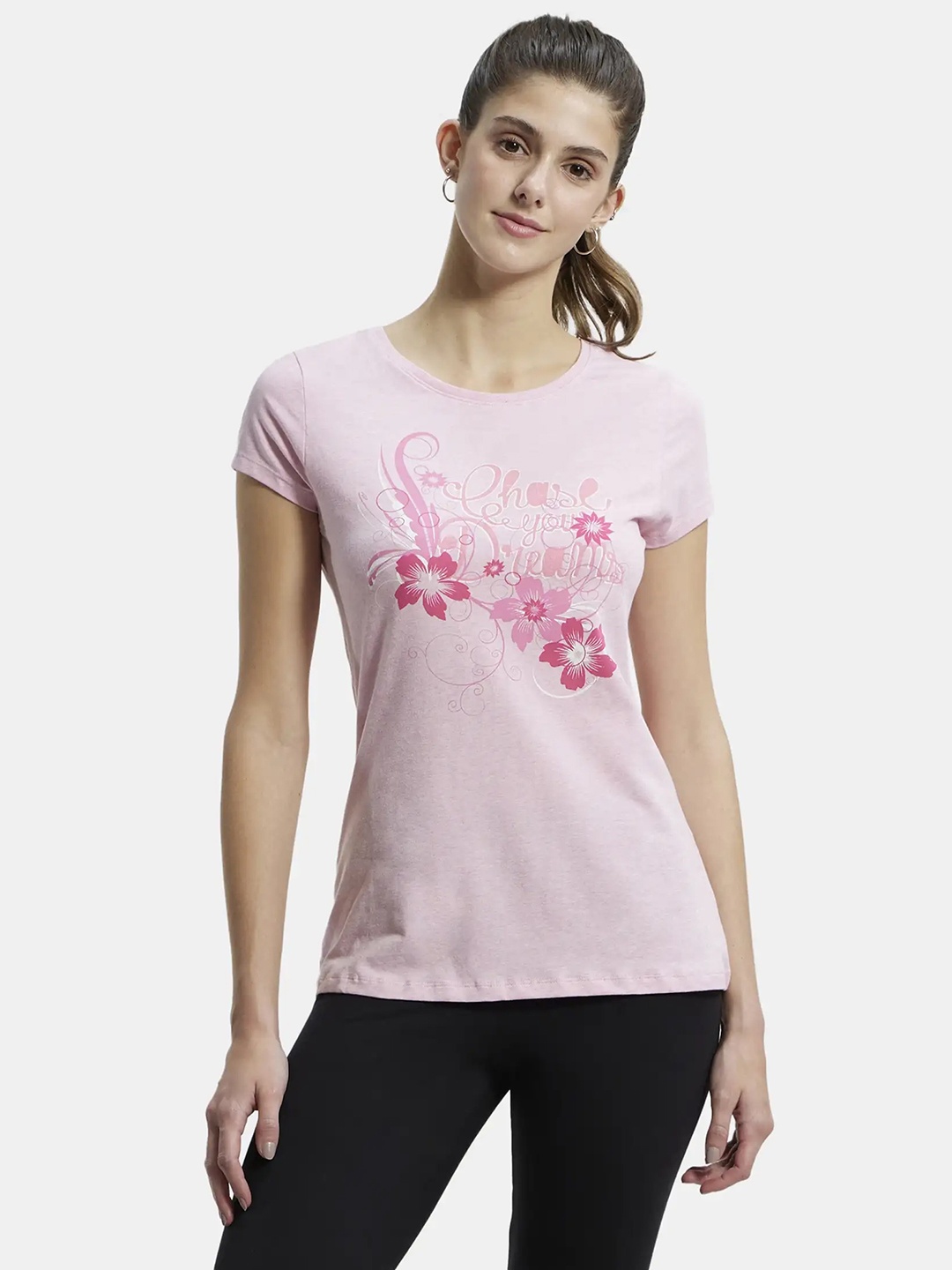 

Jockey Super Combed Cotton Regular Fit Printed Round Neck Half Sleeve Tshirt-1361, Pink