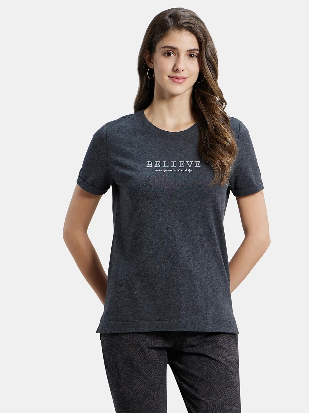 

Jockey Typography Printed Super Combed Cotton Rich Relaxed Fit Tshirt-A124, Black