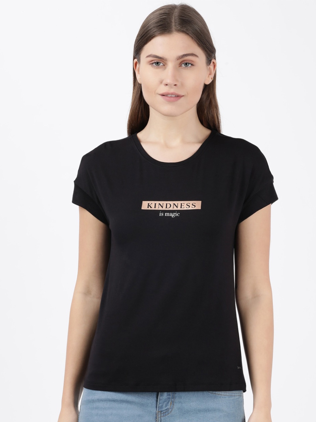 

Jockey Women Black Typography Printed T-shirt