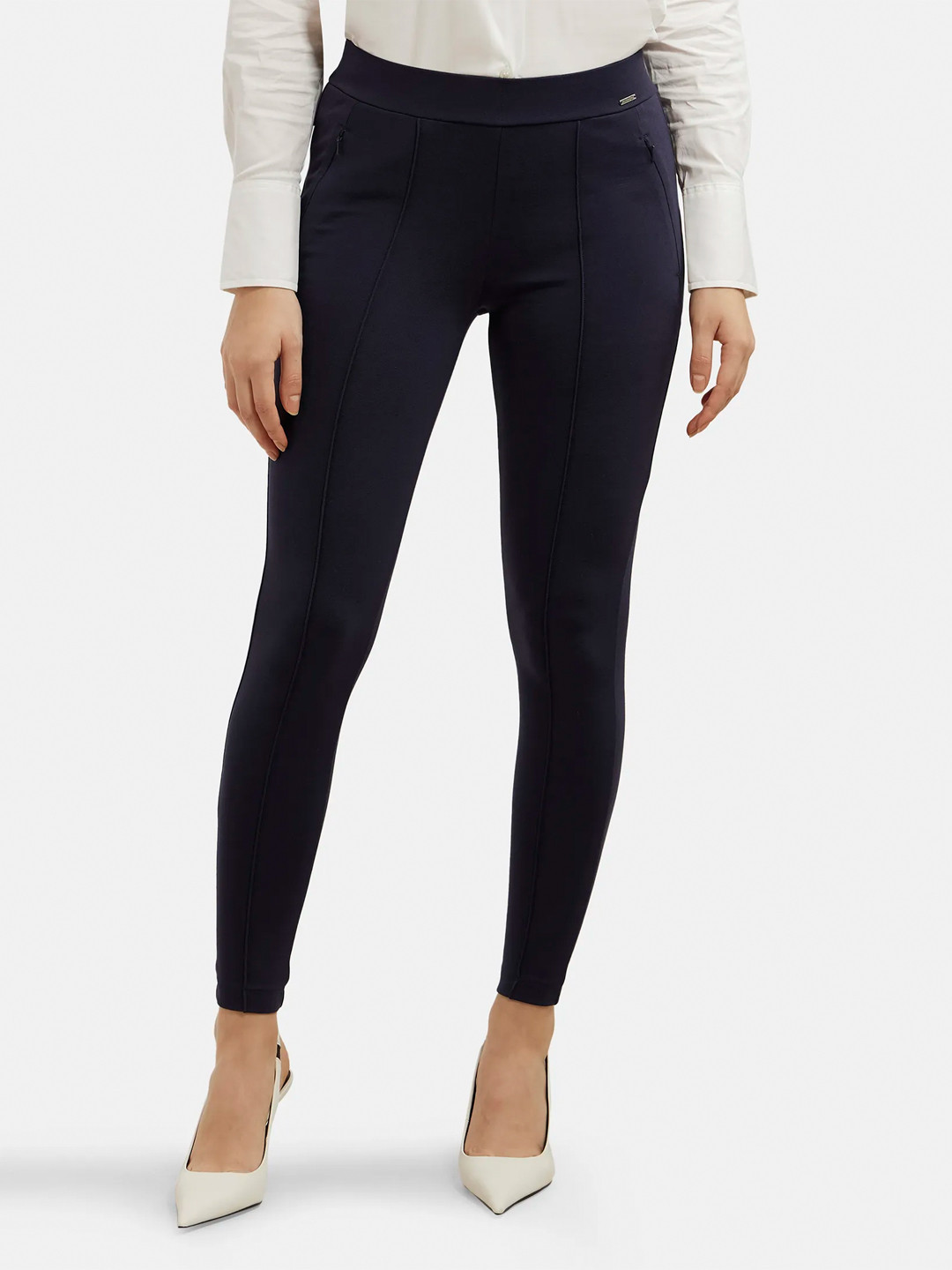 

Jockey Rayon Nylon Slim Fit Solid Treggings with Side Zipper Pockets -IW05, Navy blue