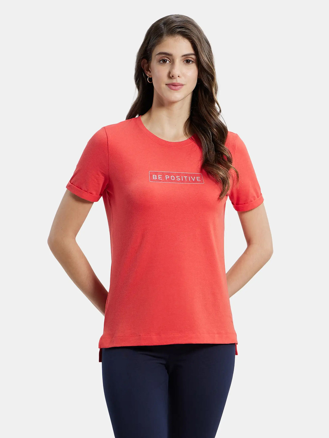 

Jockey Cotton Rich Elastane Relaxed Fit Printed Round Neck T-Shirt, Red