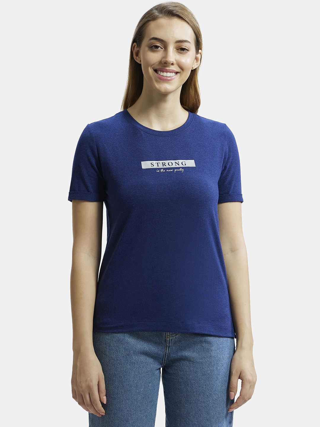 

Jockey Cotton Rich Elastane Relaxed Fit Printed Round Neck T-Shirt, Blue