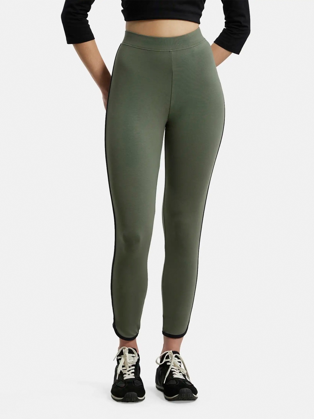 

Jockey Super Combed Cotton Stretch Leggings with Contrast Side Piping-AW73, Green