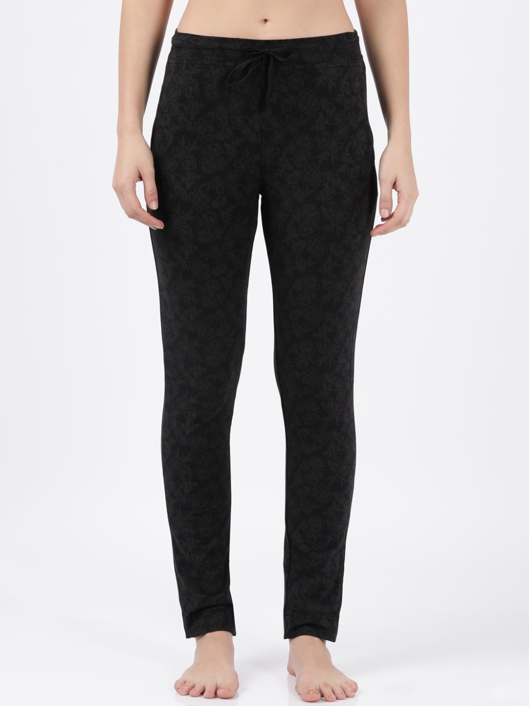 

Jockey Women Black & Grey Printed Slim Fit Regular Track Pants