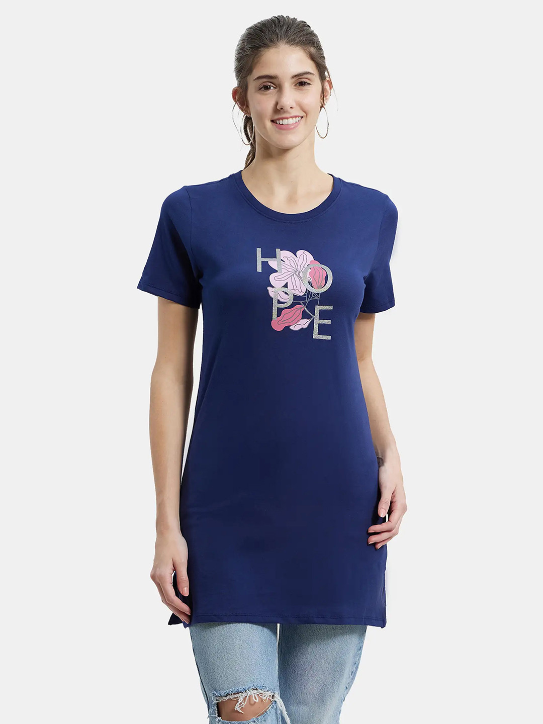 

Jockey Women Blue Typography Printed T-shirt