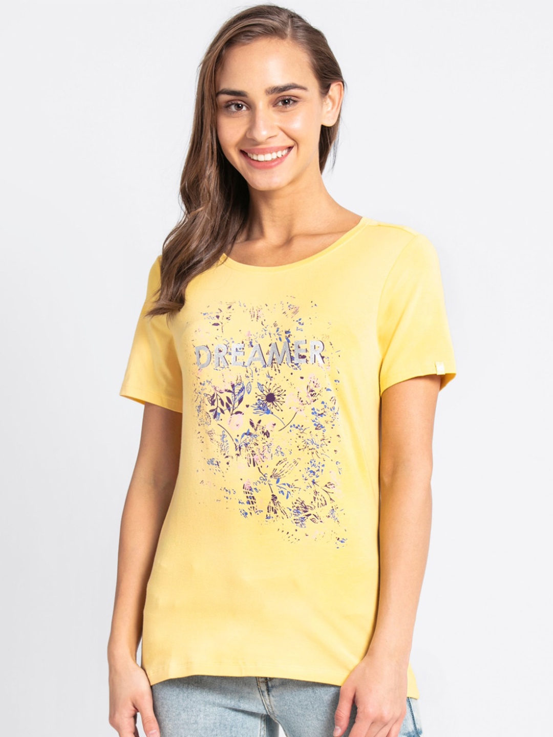 

Jockey Women Yellow Printed Regular Fit T-shirt