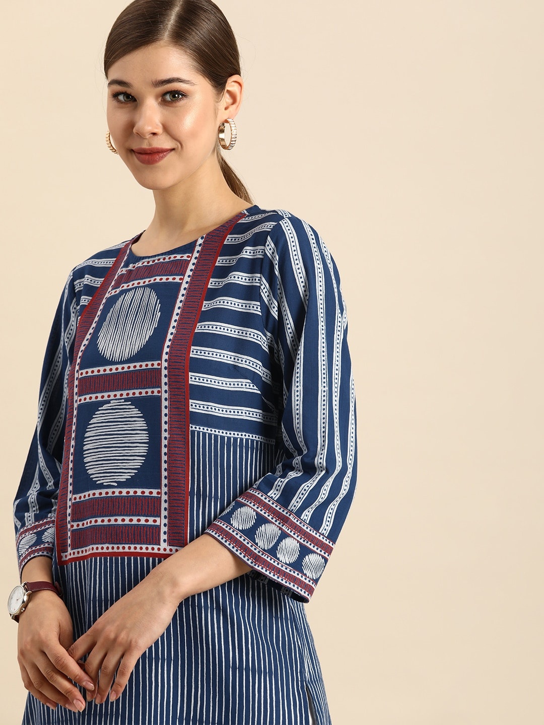 

Anouk Women Navy Blue Printed Pure Cotton Kurta