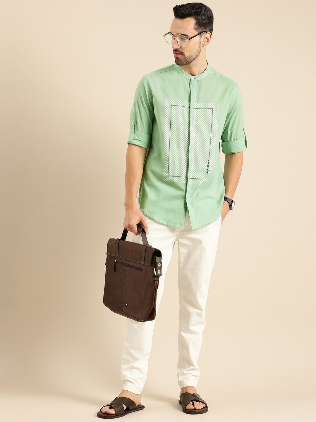 

Anouk Men Green Multi Stripes Striped Pure Cotton Casual Shirt