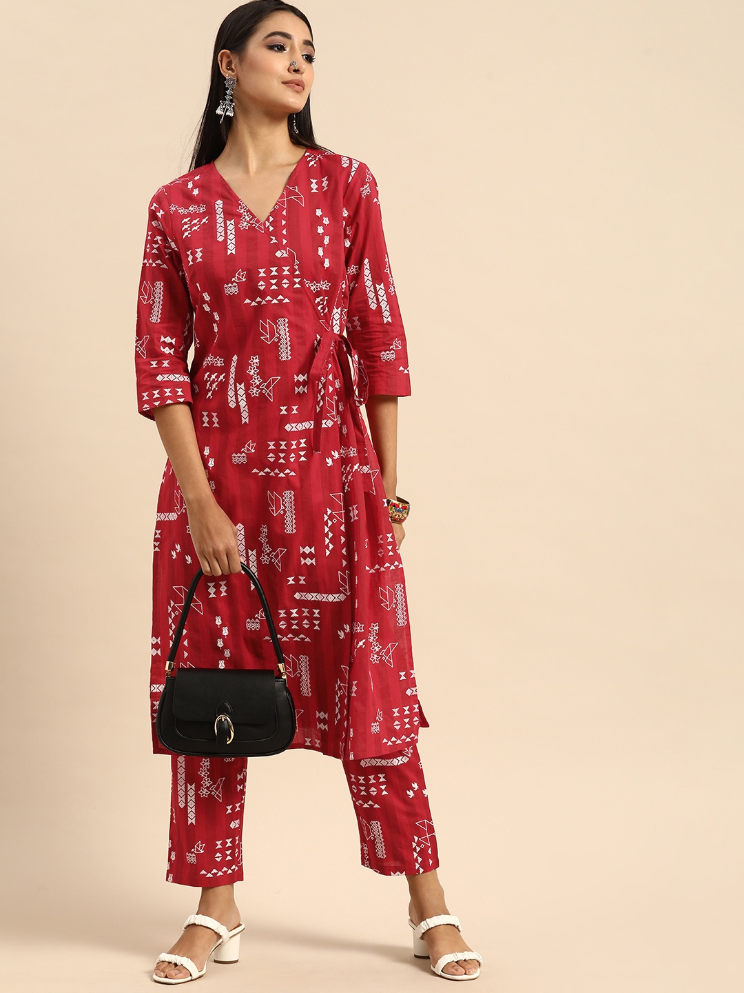 

Anouk Women Red & White Printed Pure Cotton Kurta with Trousers