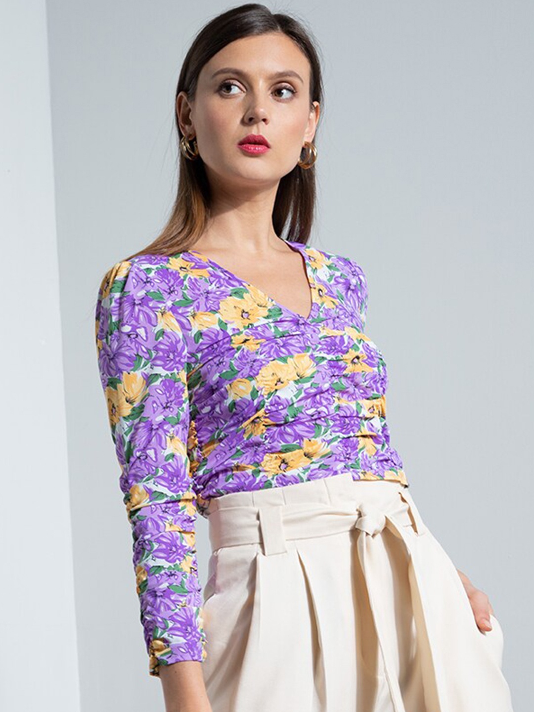 

ZALORA OCCASION Purple & Yellow Floral Top