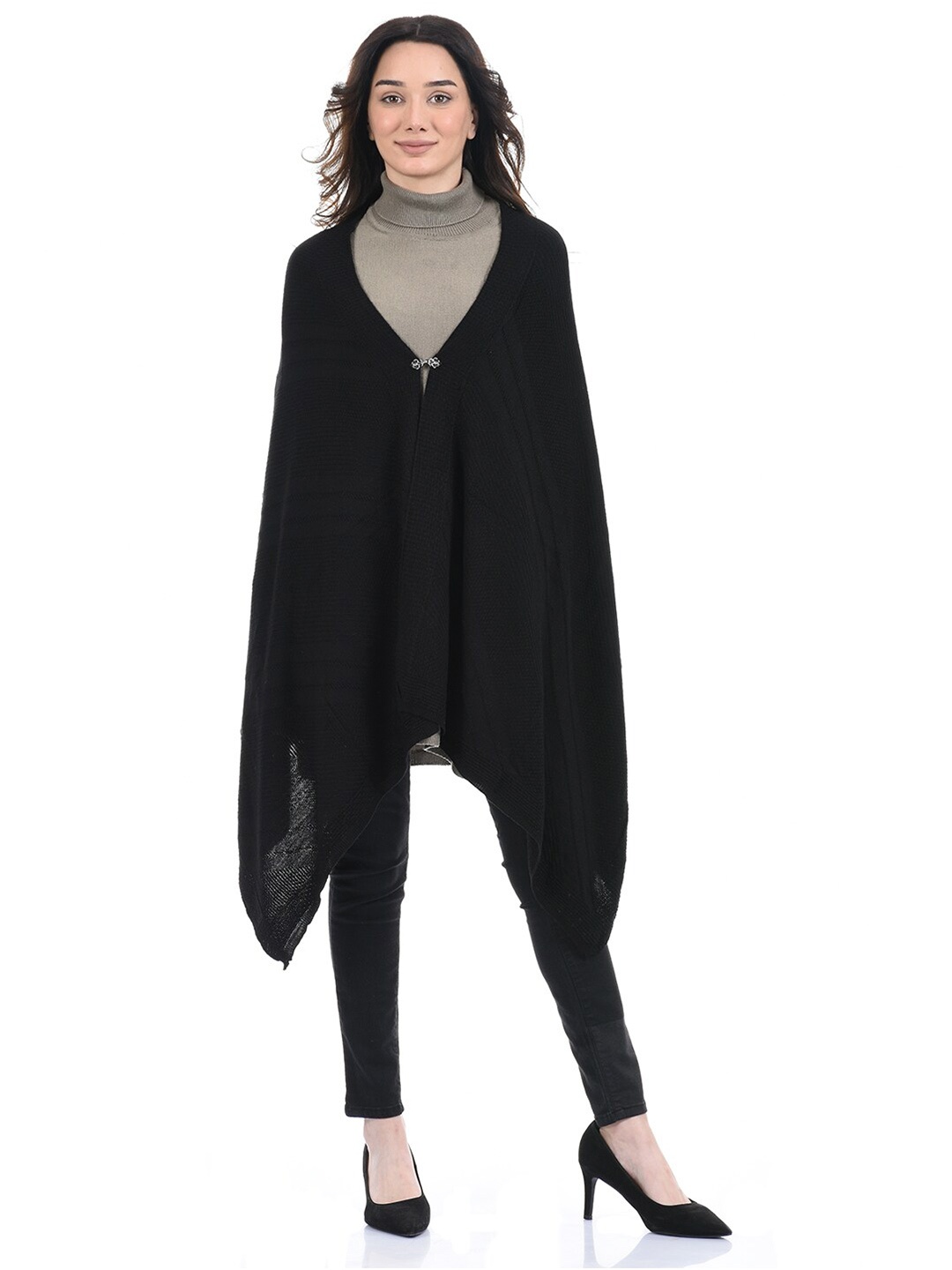 

American Eye Women Black Shrug Black Cape with High Low Hemline