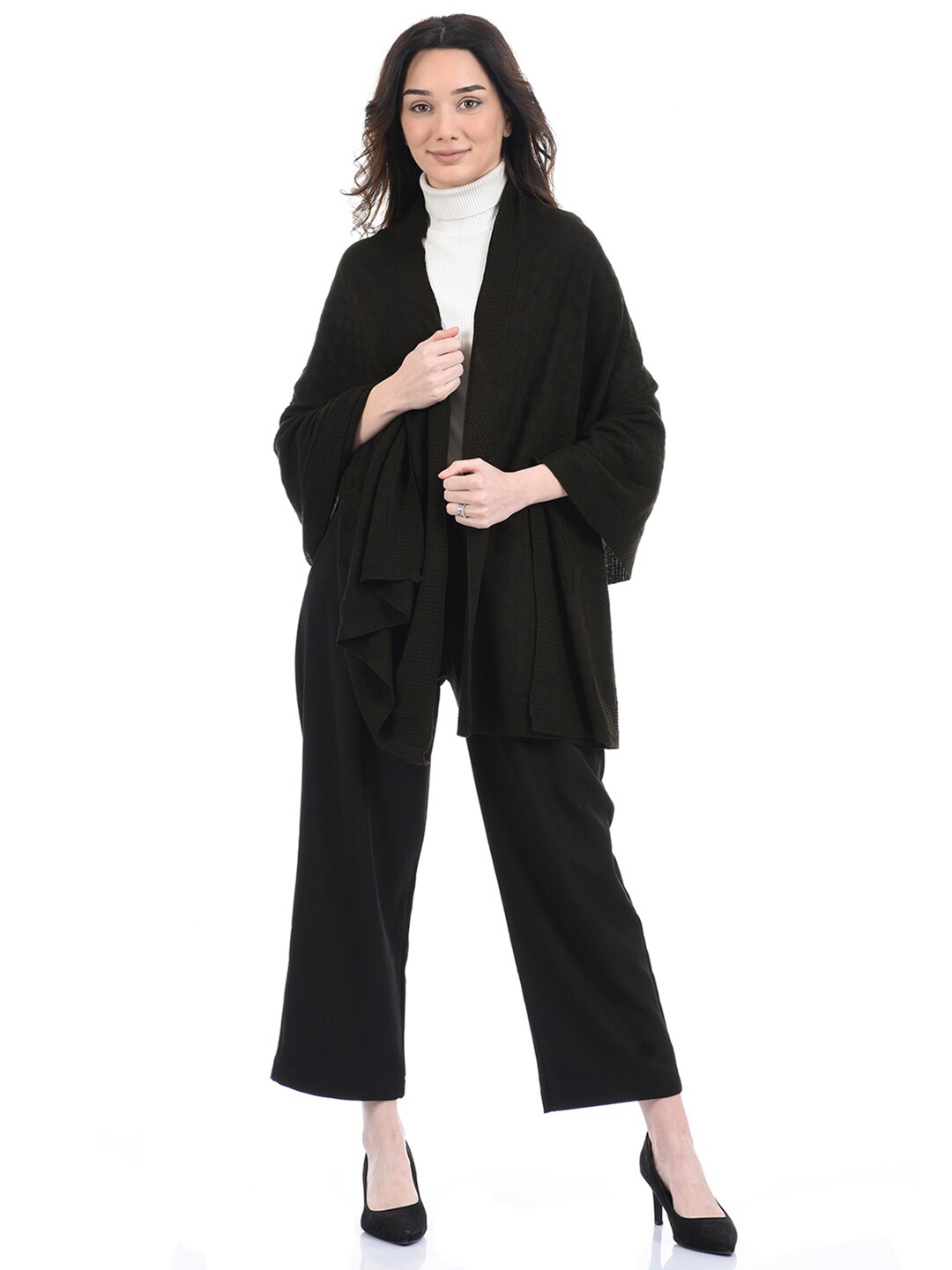 

American Eye Women Brown Acrylic Open Front Shrug