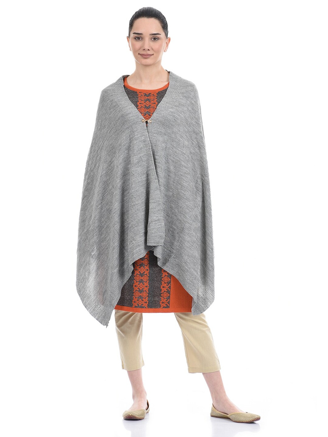 

American Eye Women Grey Self Design Acrylic Open Front Shrug