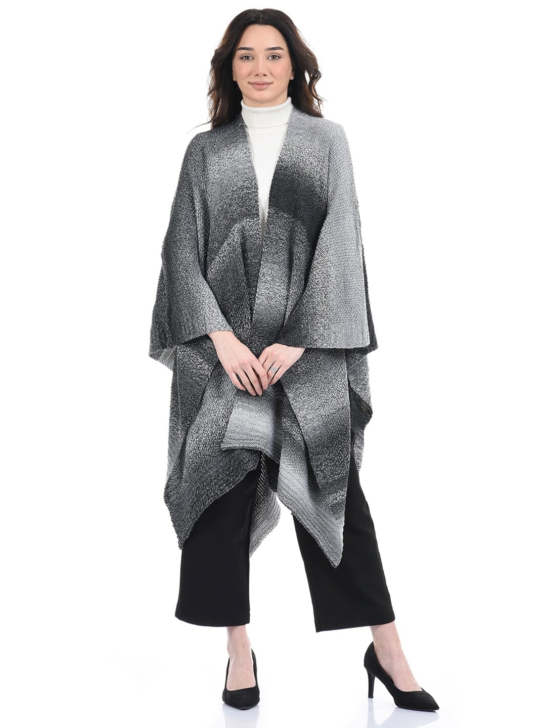 

American Eye Women Grey Longline Front Open High Low Cape Shrug