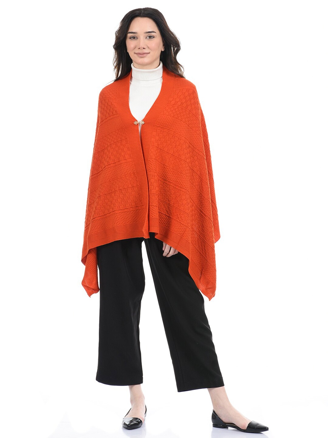 

American Eye Women Orange Cape Shrug with High Low Hemline