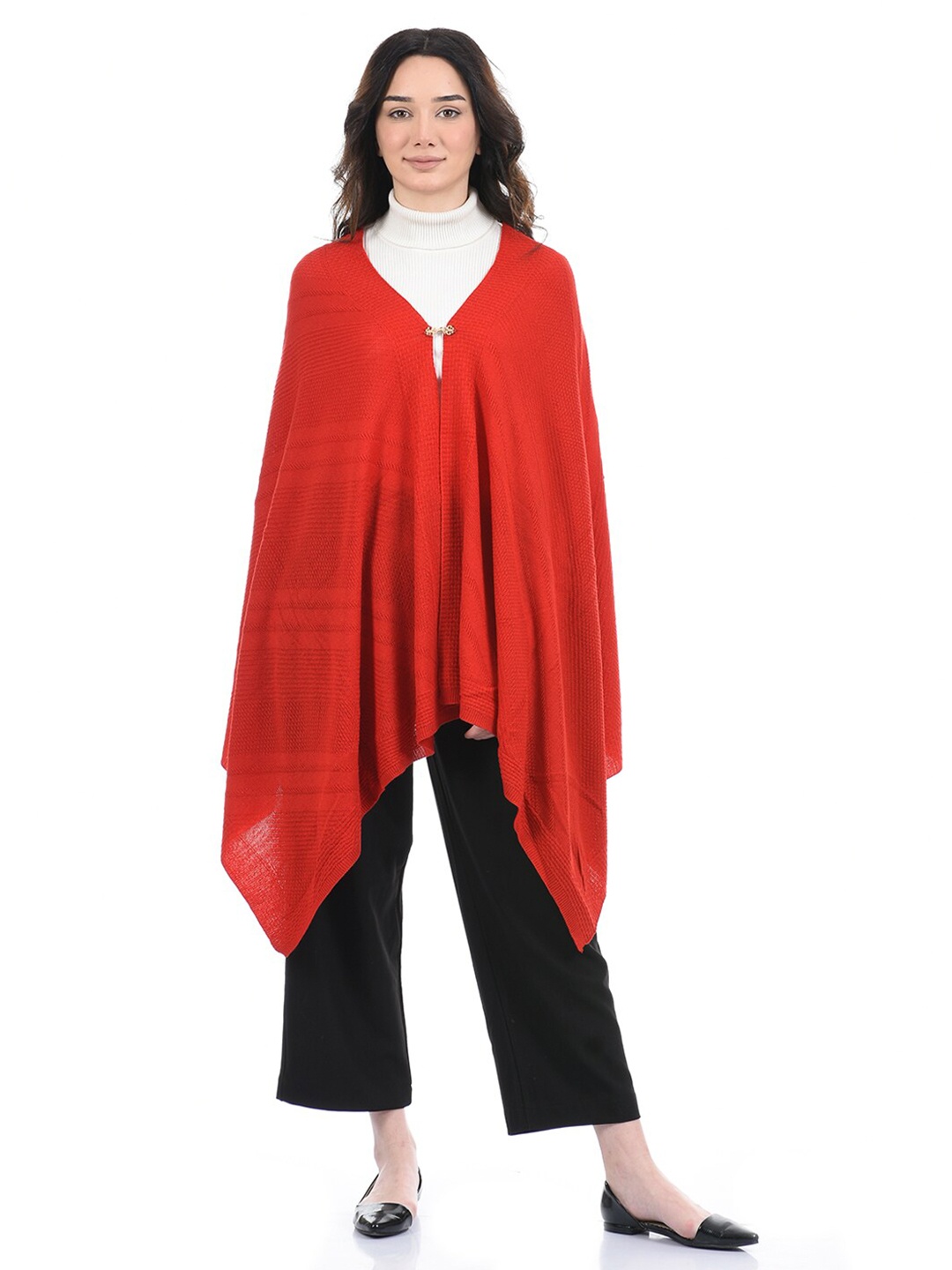 

American Eye Women Red Acrylic Cape with High Low Hemline