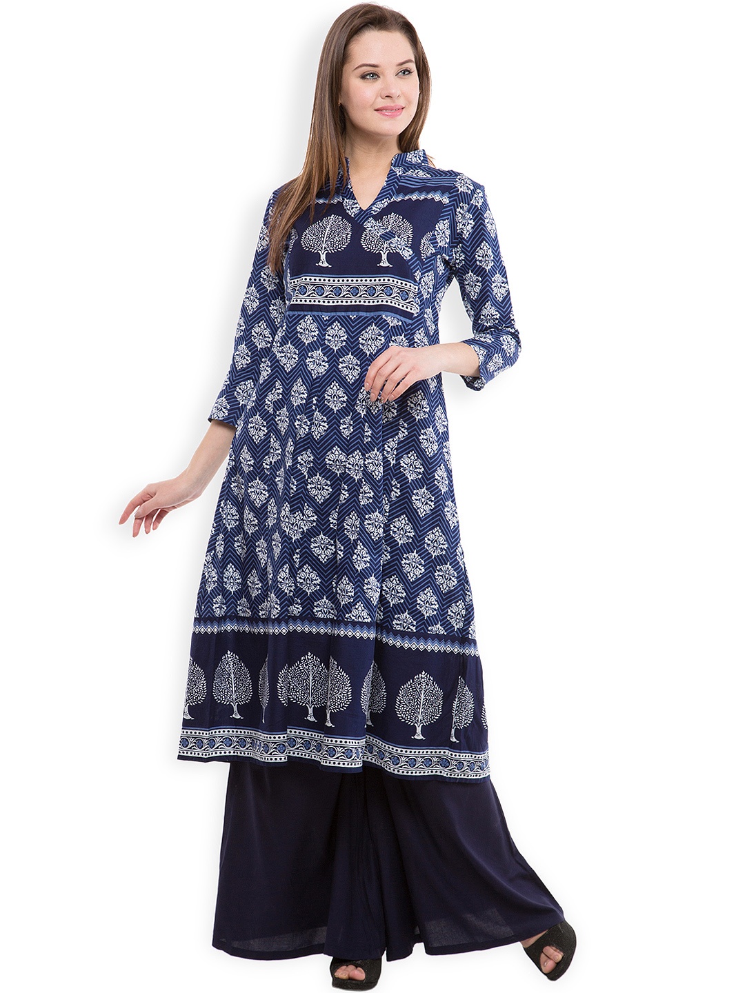 

Vishudh Women Blue & White Printed A-Line Kurta