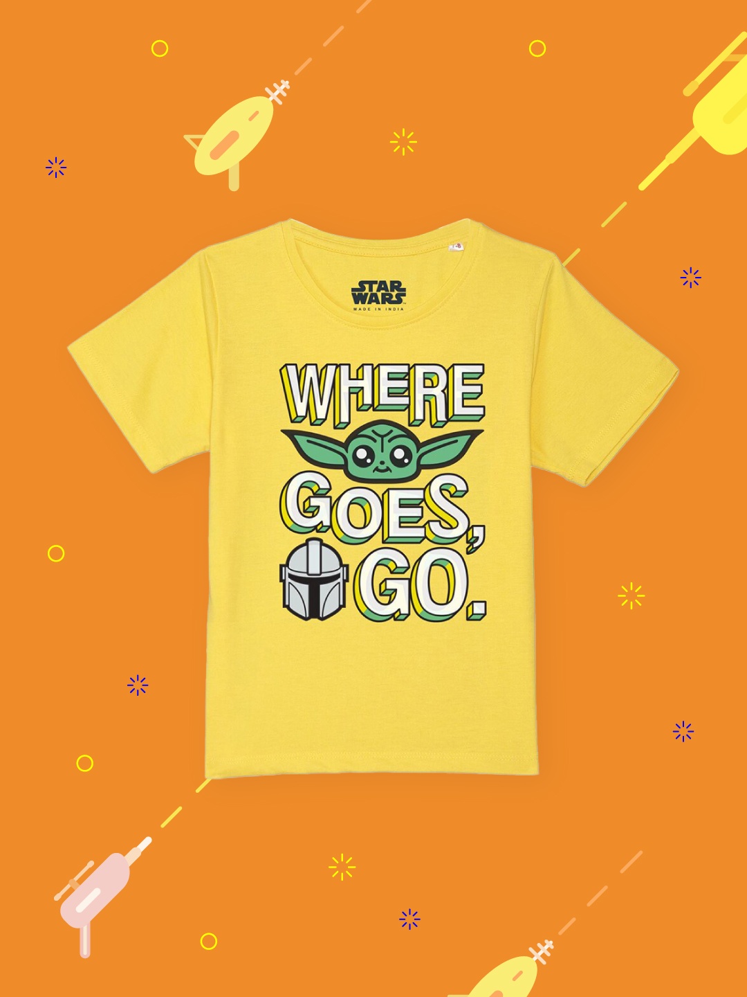 YK Star Wars Boys Yellow Typography Printed Pure Cotton T-shirt