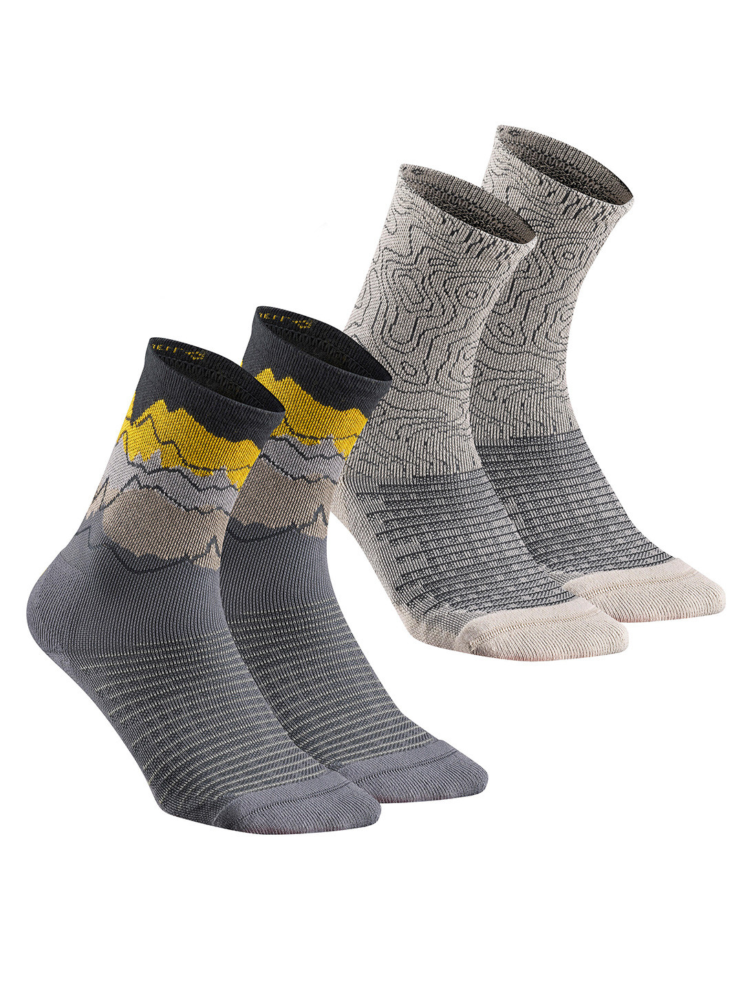 

Quechua By Decathlon Unisex Pack Of 2 Patterned Limited Edition High Mountain Socks, Grey